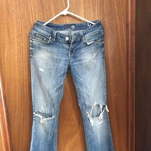 Distressed bootleg jeans